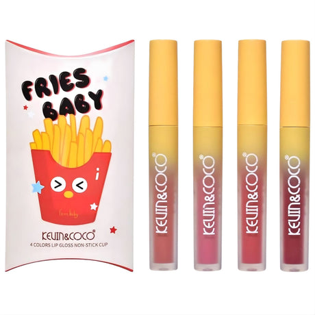Set  Luciu de buze, Kevin & Coco, Fries Baby, 4 Lip Gloss-uri, Stralucire si Hidratare Intensa, Rezistent, Multicolor - vivimall.ro