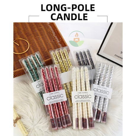 Set 4 Lumanari pentru Masa, Cina, Decor, Vivimall, Model Rasucit, Lungime 25 cm, Albastru - vivimall.ro