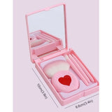 Set 4 Mini Pensule de Machiaj, Vivimall, Portabile, in Carcasa cu Oglinda, din Par Sintetic Moale, Roz, Model cu Inima, 12x7x2.5 cm - vivimall.ro