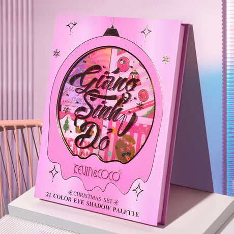 Set 4 Palete de Machiaj, KEVIN & COCO, Christmas Jingle, 21 culori, 27.3 x 20.8 x 2.4 cm - vivimall.ro