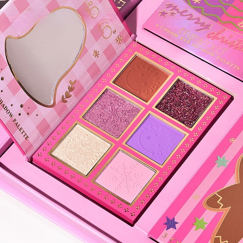 Set 4 Palete de Machiaj, KEVIN & COCO, Christmas Jingle, 21 culori, 27.3 x 20.8 x 2.4 cm - vivimall.ro