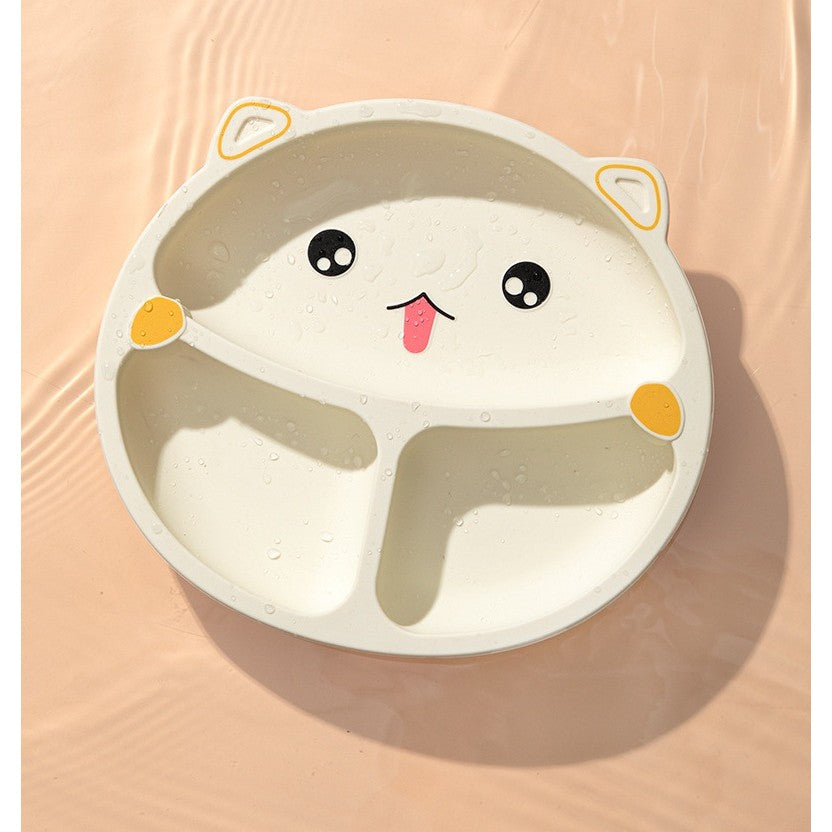 Set 4 Piese Hranire Bebelusi si Copii, Flippy, din Silicon, fara BPA, de la 12 Luni, Model Pisicuta, 28 x 26 x 2 cm, Bej