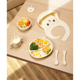 Set 4 Piese Hranire Bebelusi si Copii, Flippy, din Silicon, fara BPA, de la 12 Luni, Model Pisicuta, 28 x 26 x 2 cm, Bej