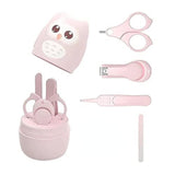 Set 4 Piese Ingrijire Unghii Bebelusi, Vivimall, din ABS+Otel Inoxidabil, Cutie de Depozitare Tip Bufnita, de la 0 Luni, 11.5 x 5 x 11.5 cm, Roz