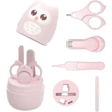 Set 4 Piese Ingrijire Unghii Bebelusi, Vivimall, din ABS+Otel Inoxidabil, Cutie de Depozitare Tip Bufnita, de la 0 Luni, 11.5 x 5 x 11.5 cm, Roz