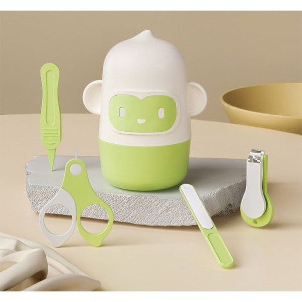 Set 4 Piese Ingrijire Unghii Bebelusi, Din Abs+Otel Inoxidabil, Cutie De Depozitare Tip Maimuta, De La 0 Luni - vivimall.ro