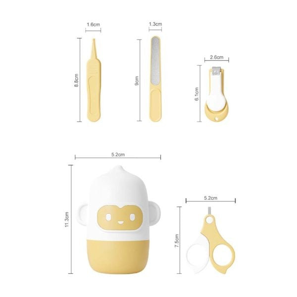 Set 4 Piese Ingrijire Unghii Bebelusi, Din Abs+Otel Inoxidabil, Cutie De Depozitare Tip Maimuta, De La 0 Luni - vivimall.ro