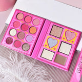 Set 4 Produse de Machiaj, KEVIN &amp; COCO, Pink Loving-heart Leopard Girl, 18 culori, 20.5 x 18.2 x 2.2 cm - vivimall.ro