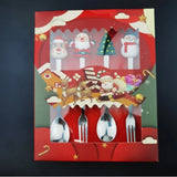 Set 4 Tacamuri, Flippy, cu Figurine de Craciun, din Otel Inoxidabil, 2 Furculite, 2 Linguri, Cutie Festiva, 13.5 cm, Rosu