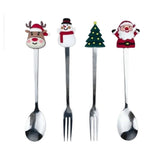 Set 4 Tacamuri, Flippy, cu Figurine de Craciun, din Otel Inoxidabil, 2 Furculite, 2 Linguri, Cutie Festiva, 13.5 cm, Rosu