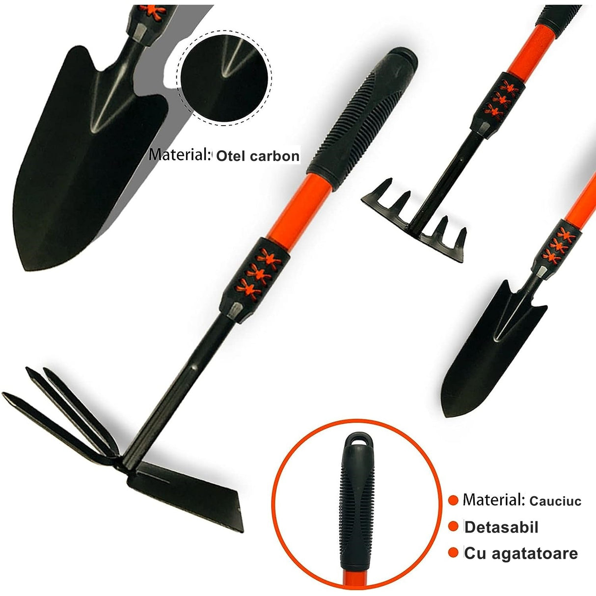 Set 4 Unelte De Gradina Maner Extensibil, Pentru Plantare Prelucrare Sol Si Ingrijire Plante, Material Otel Carbon, Negru - vivimall.ro