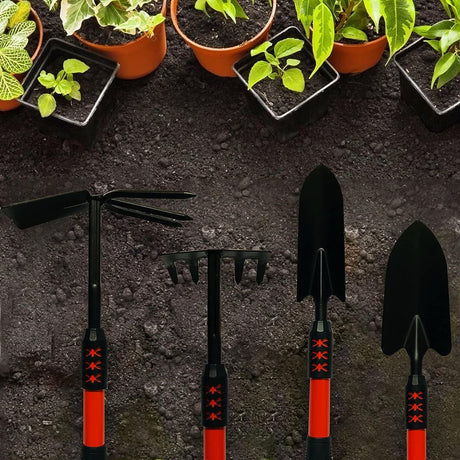 Set 4 Unelte De Gradina Maner Extensibil, Pentru Plantare Prelucrare Sol Si Ingrijire Plante, Material Otel Carbon, Negru - vivimall.ro