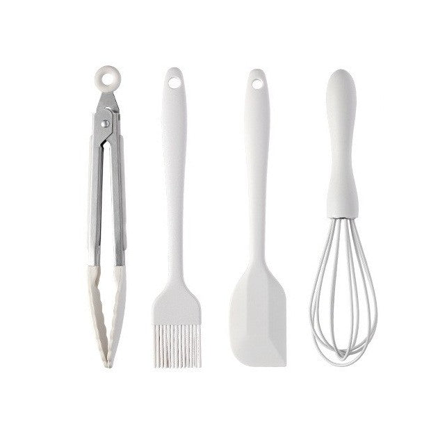 Set 4 Ustensile De Bucatarie, Din Silicon+Inox, Termorezistente, Antiaderente, 20 X 15 X 4 Cm, Alb Ivory - vivimall.ro