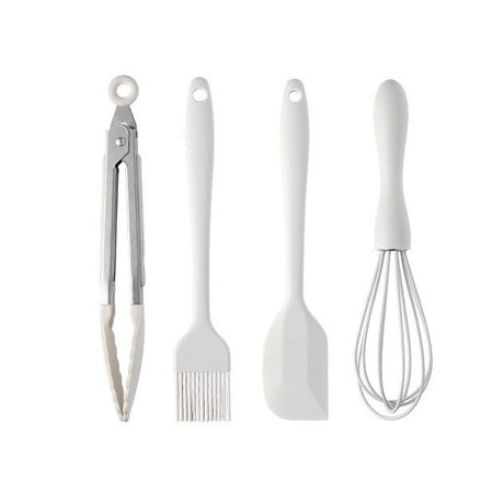 Set 4 Ustensile De Bucatarie, Din Silicon+Inox, Termorezistente, Antiaderente, 20 X 15 X 4 Cm, Alb Ivory - vivimall.ro