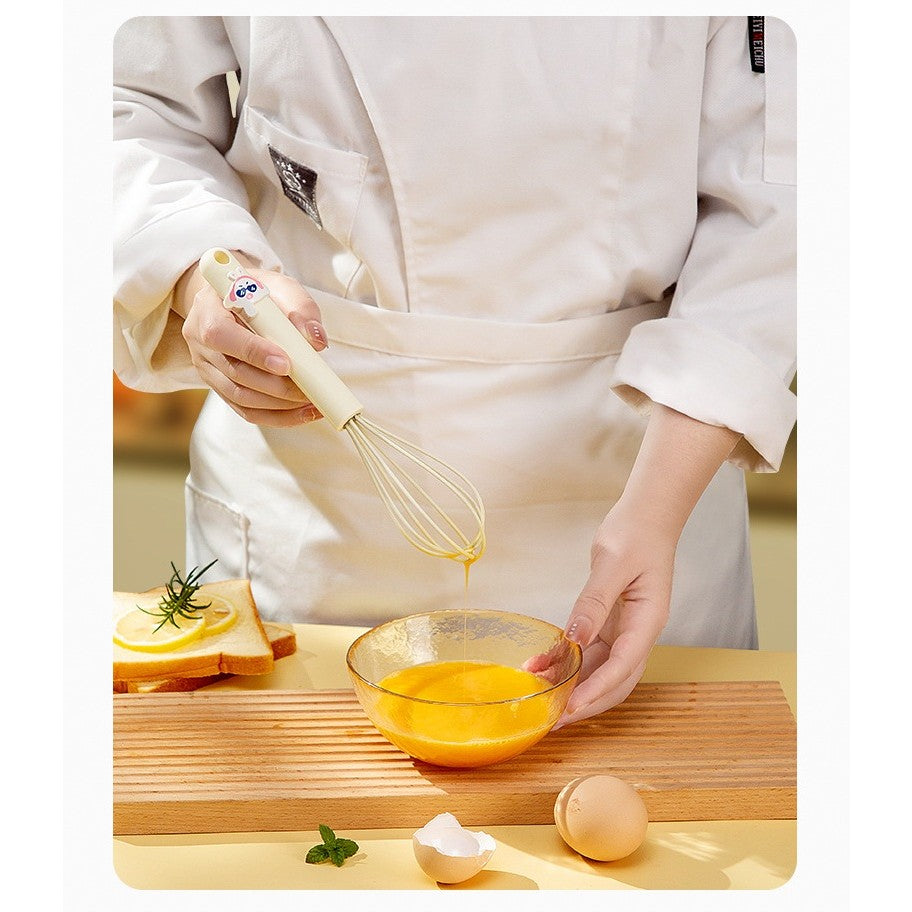 Set 4 Ustensile de Bucatarie, Vivimall, pentru Copii, din Silicon, Termorezistente, Design Animat, 13 x 24 x 5 cm, Bej - vivimall.ro