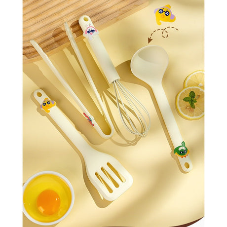 Set 4 Ustensile De Bucatarie, Pentru Copii, Din Silicon, Termorezistente, Design Animat, 13 X 24 X 5 Cm, Bej - vivimall.ro