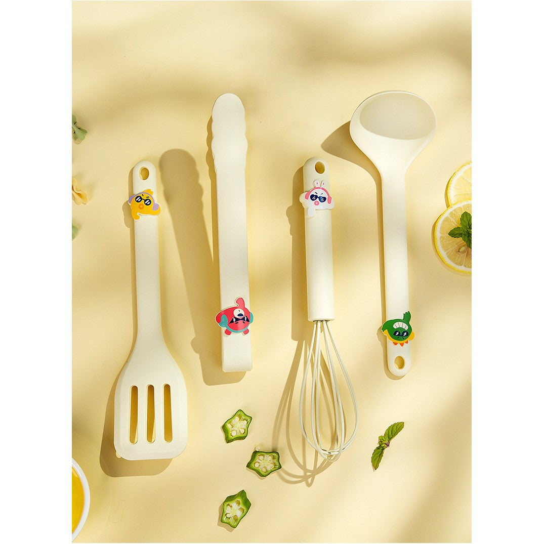 Set 4 Ustensile De Bucatarie, Pentru Copii, Din Silicon, Termorezistente, Design Animat, 13 X 24 X 5 Cm, Bej - vivimall.ro