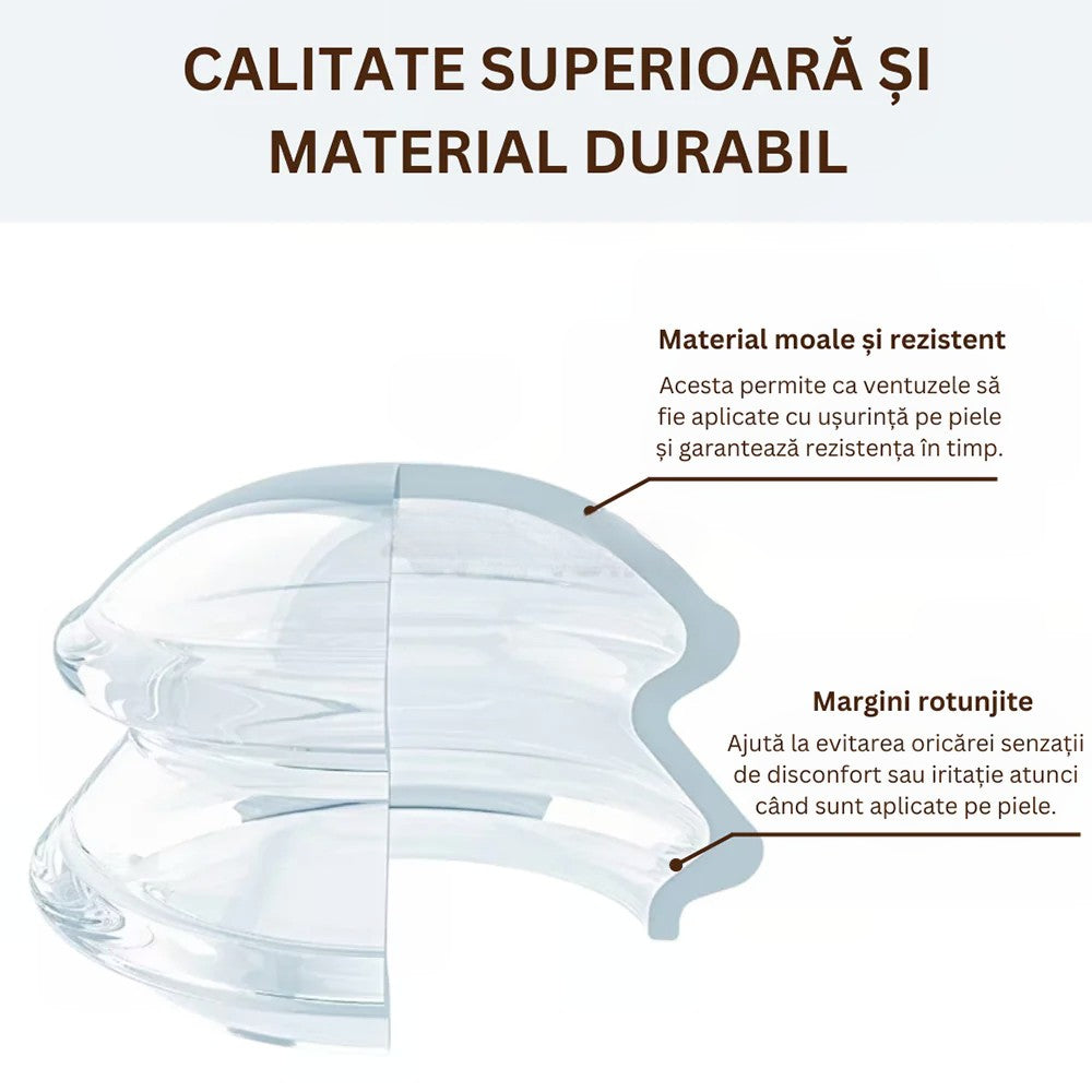 Set 4 Ventuze de Cupping, Flippy, Pentru Masaj Anticeluluitic, din Silicon, Alb Transparent