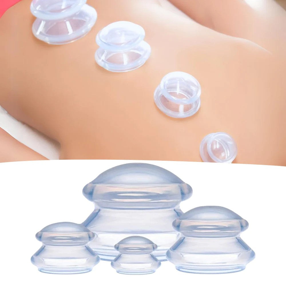 Set 4 Ventuze de Cupping, Flippy, Pentru Masaj Anticeluluitic, din Silicon, Alb Transparent