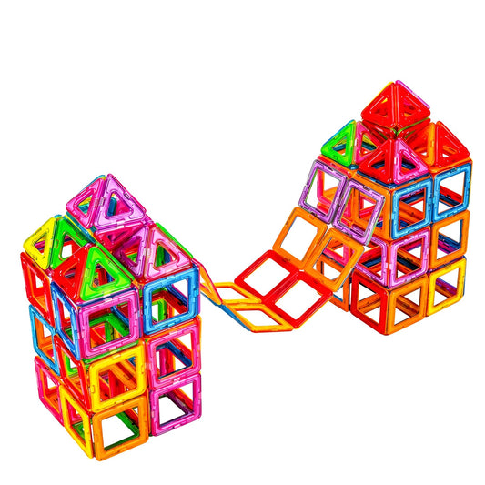 Set 40 Piese Magnetice de Constructie, Vivimall, Piese Mici, Magnetic Blocks, Forme Geometrice, 3 Ani, ABS, Magnet, 20.5 x 14.5 x 12 cm, Multicolor - vivimall.ro