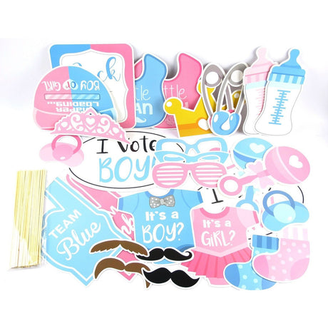 Set 30 De Accesorii Pentru Petrecere, Props Pentru Coltul De Poze, Gender Reveal, Tematica Baby Shower, -Roz - vivimall.ro