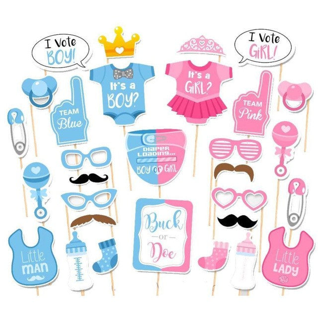 Set 30 De Accesorii Pentru Petrecere, Props Pentru Coltul De Poze, Gender Reveal, Tematica Baby Shower, -Roz - vivimall.ro