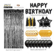 Set 47 Baloane, 10 Ciucuri, 2 Baloane Stea Folie, 6 Baloane Latex Confetti, 6 Baloane E Latex, 8 Baloane Negre Latex, 1 Perdea Praty Folie, Litere Happy Birthday, Auriu/Negru - vivimall.ro