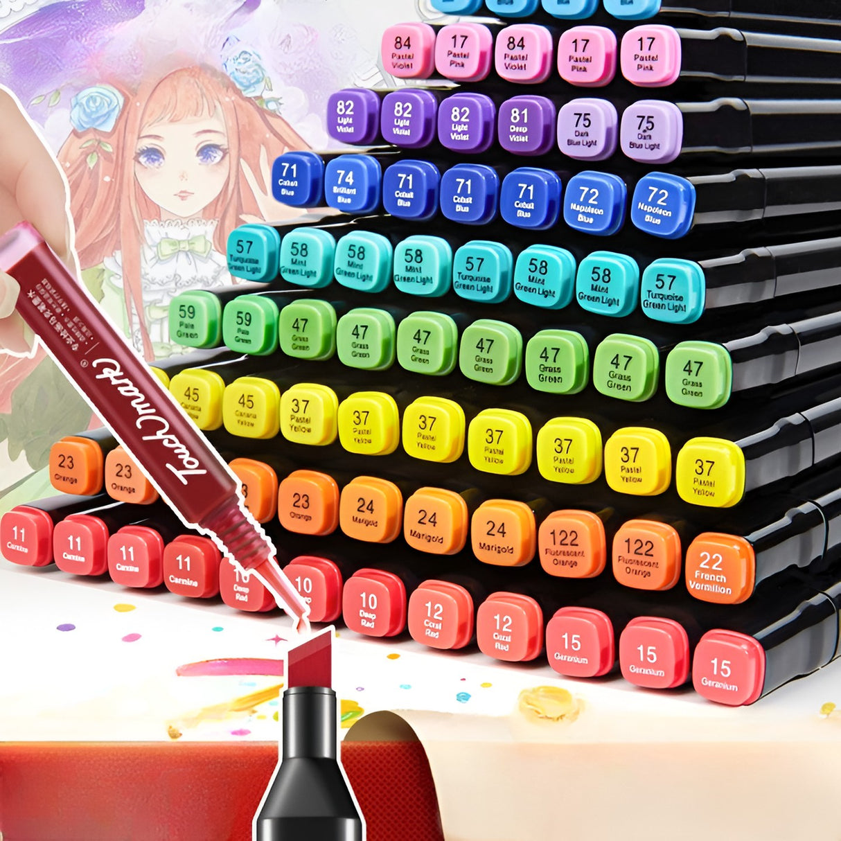Set Cutie 48 Markere, Cu Alcool, Artist Markers, Cutie Plastic Cu Maner - vivimall.ro