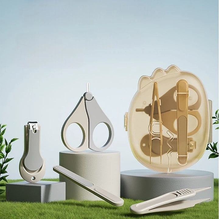 Set 4in1 de Ingrijire Unghii pentru Bebelusi, Vivimall, Cutie de Depozitare Dinozaur Transparent, 0-6 Ani, 11.5 x 9 x 3 cm, Bej