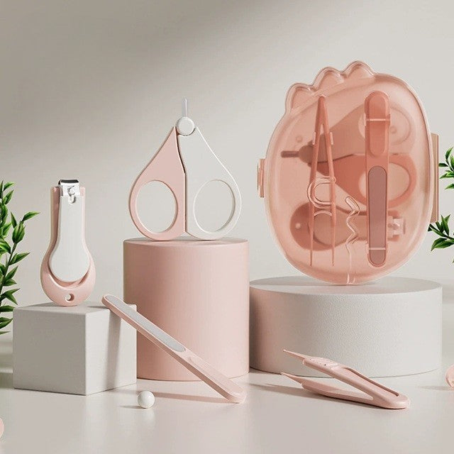 Set 4in1 de Ingrijire Unghii pentru Bebelusi, Vivimall, Cutie de Depozitare Dinozaur Transparent, 0-6 Ani, 11.5 x 9 x 3 cm, Roz