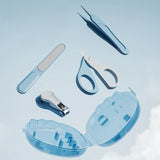 Set 4in1 de Ingrijire Unghii pentru Bebelusi, Flippy, Cutie de Depozitare Dinozaur Transparent, 0-6 Ani, 11.5 x 9 x 3 cm, Albastru