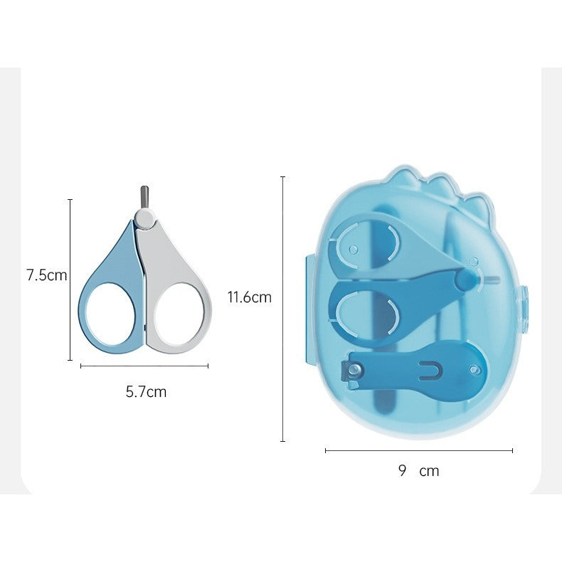 Set 4in1 de Ingrijire Unghii pentru Bebelusi, Flippy, Cutie de Depozitare Dinozaur Transparent, 0-6 Ani, 11.5 x 9 x 3 cm, Albastru