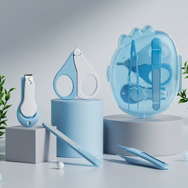 Set 4in1 de Ingrijire Unghii pentru Bebelusi, Flippy, Cutie de Depozitare Dinozaur Transparent, 0-6 Ani, 11.5 x 9 x 3 cm, Albastru