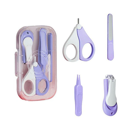 Set 4in1 de Ingrijire Unghii pentru Bebelusi, Vivimall, Cutie de Depozitare Texturata, 0-6 Ani, 13.6x8x2 cm, Mov - vivimall.ro