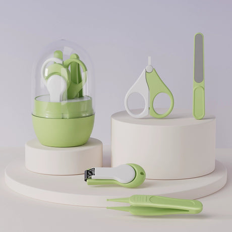 Set 4in1 de Ingrijire Unghii pentru Bebelusi, Vivimall, Cutie de Depozitare Tip Borcan, 0-6 Ani, 10 x 7 x 6 cm, Verde