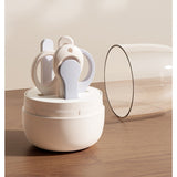 Set 4in1 de Ingrijire Unghii pentru Bebelusi, Flippy, Cutie de Depozitare Tip Borcan, 0-6 Ani, 10 x 7 x 6 cm, Alb/Gri