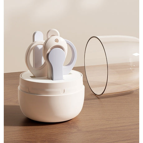 Set 4in1 de Ingrijire Unghii pentru Bebelusi, Vivimall, Cutie de Depozitare Tip Borcan, 0-6 Ani, 10 x 7 x 6 cm, Alb/Gri