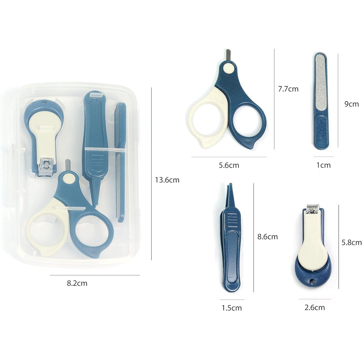 Set 4in1 de Ingrijire Unghii pentru Bebelusi, Vivimall, Cutie de Depozitare Transparenta, 0-6 Ani, 13.6x8x2 cm, Albastru Marin