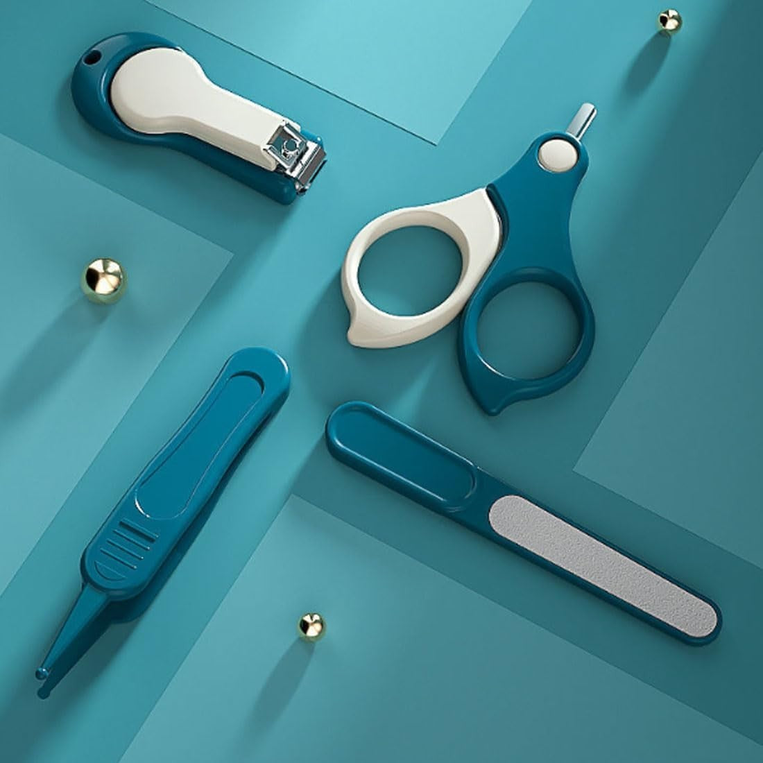 Set 4in1 de Ingrijire Unghii pentru Bebelusi, Vivimall, Cutie de Depozitare Transparenta, 0-6 Ani, 13.6x8x2 cm, Albastru Marin