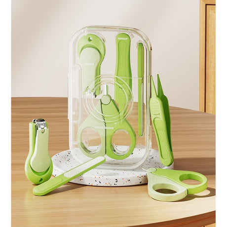 Set 4in1 de Ingrijire Unghii pentru Bebelusi, Vivimall, Cutie de Depozitare Transparenta, 0-6 Ani, 13.6x8x2 cm, Verde