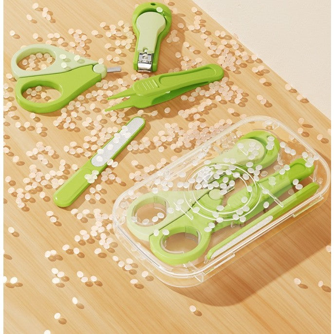 Set 4in1 de Ingrijire Unghii pentru Bebelusi, Vivimall, Cutie de Depozitare Transparenta, 0-6 Ani, 13.6x8x2 cm, Verde