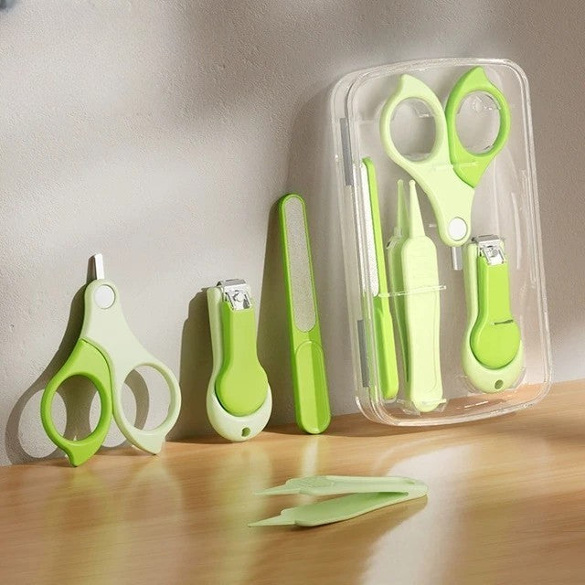 Set 4in1 de Ingrijire Unghii pentru Bebelusi, Vivimall, Cutie de Depozitare Transparenta, 0-6 Ani, 13.6x8x2 cm, Verde