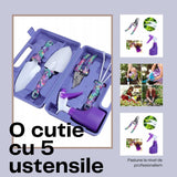 Set 5 Accesorii Pentru Gradinarit Geanta Depozitare Inclusa, Otel Inoxidabil, Verde - vivimall.ro