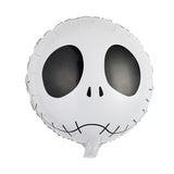 Set 5 Baloane din Folie Metalizata, Flippy, Figurine, Tema Halloween, Pai Inclus, Ambalaj Individual, Umflare cu Aer sau Heliu, Figurina Craniu 50.5x74 cm, Stelute si Cerculete 45 cm, Alb-Negru