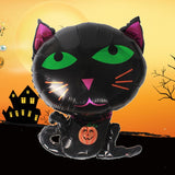 Set 5 Baloane din Folie Metalizata, Flippy, Figurine, Tema Halloween, Pai Inclus, Ambalaj Individual, Umflare cu Aer sau Heliu, Figurina Pisica 65x49 cm, Stelute si Cerculete 45 cm, Negru