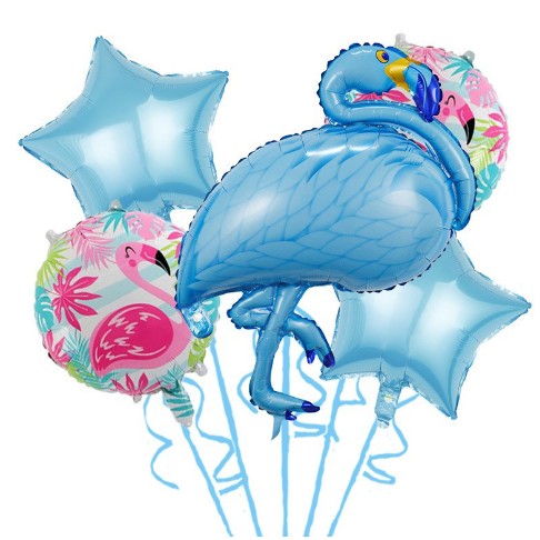 Set Baloane Party Aniversare, Din Folie De Aluminiu Si Latex, Set Din 5 Baloane Flamigo Party Cu 2 Stele, 2 Baloane Rotunde,