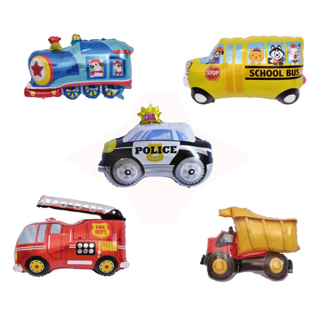 Set 5 Baloane Folie Metalizata, Figurine Masini, 30 Cm, Ambalaj Individual, Pai Inclus, Umflare Cu Aer Sau Heliu - vivimall.ro