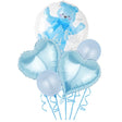 Set Baloane Aniversare, Set Din 5 Bucati, 1 Bucata Urs, 2 Inimi Folie, 2 Simple Din Latex Baby Boy, 60 Cm - vivimall.ro