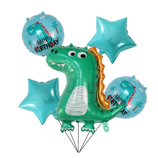 Set 5 Baloane Folie De Aluminiu, Figurina Dinozaur, Pentru Aniversare Hapyy Birthday, Stelute Astre Si Baloane Astre, 50 - 70 Cm - vivimall.ro
