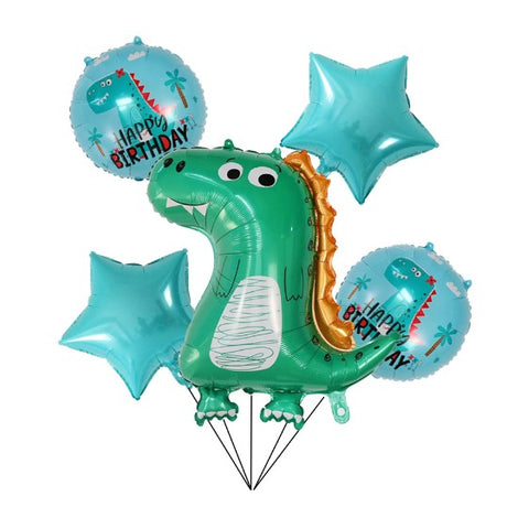 Set 5 Baloane Folie De Aluminiu, Figurina Dinozaur, Pentru Aniversare Hapyy Birthday, Stelute Astre Si Baloane Astre, 50 - 70 Cm - vivimall.ro
